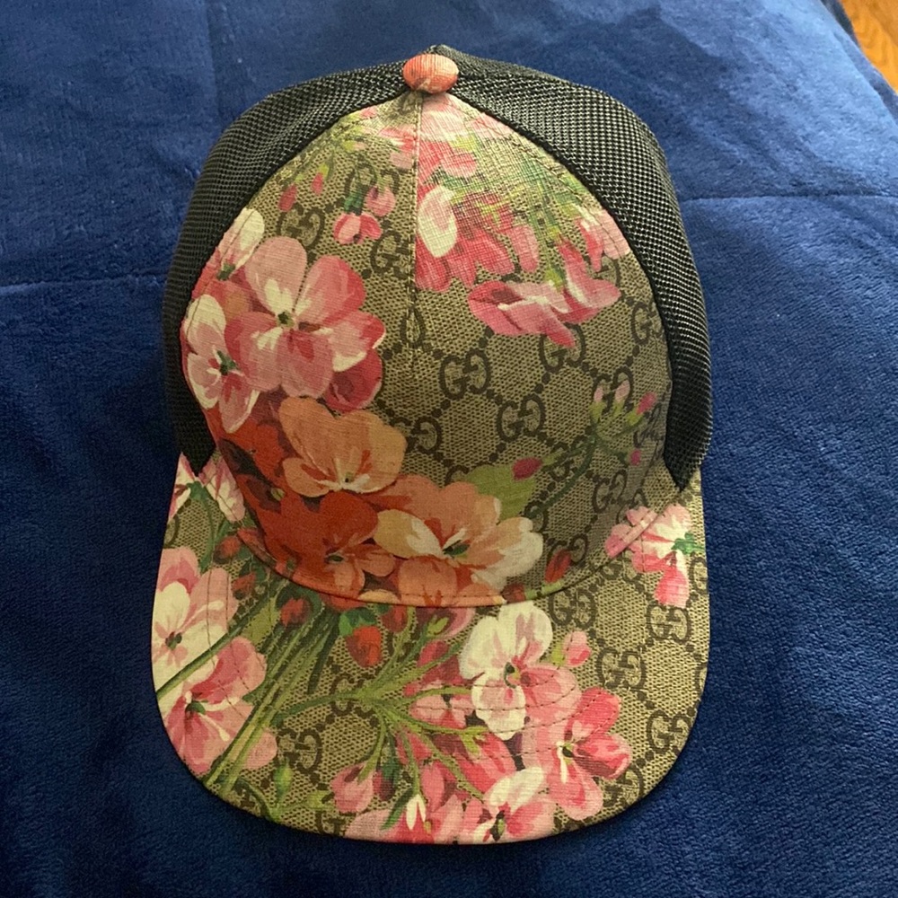 Gucci Floral Mesh Cap - Pink and Brown